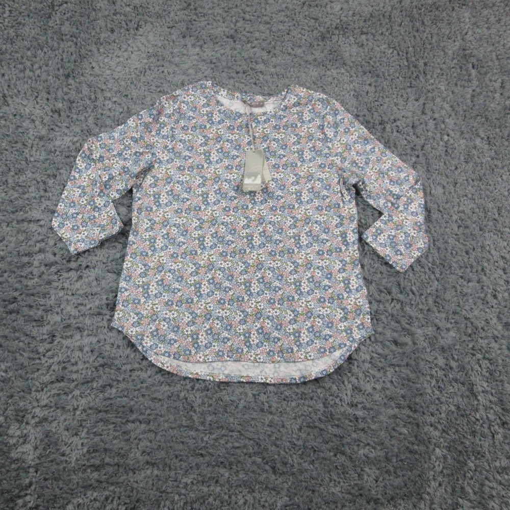 Regatta Petites Shirt Womens 12 Petite Blue Floral 3/4 Sleeve Organic Cotton NWT